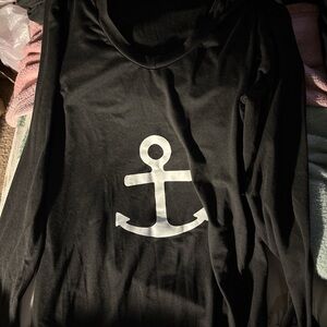 Black Long Sleeve Top with White Anchor Design